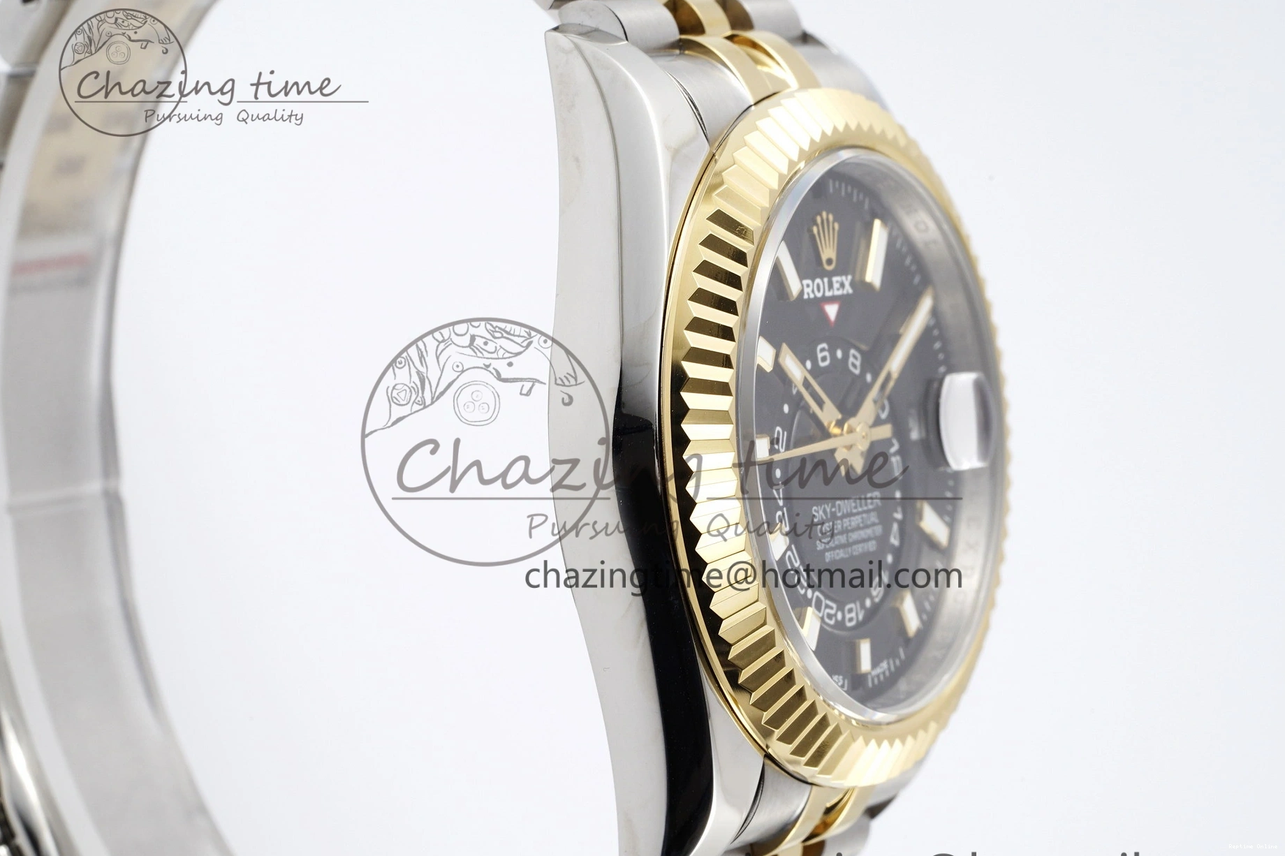 0502 Skydweller SS YG Noob Best Edition Black Dial on SS YG Jubilee Bracelet A23J Efficient 2122